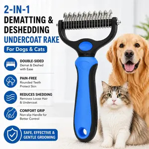 Pet Dematting Undercoat Rake, Double-Sided Deshedding Brush for Dogs & Cats, Pain-Free Tangle Remover, Reduces Shedding & Mats, Grooming Tool, #Summervibers,