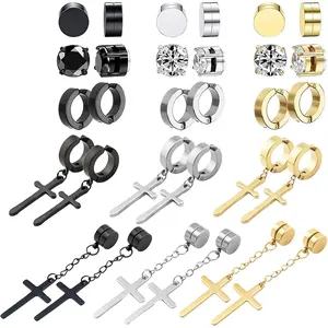 15 Pairs  Stud Earrings for Men Clip  Earrings Stainless Steel  Earring Unisex Dangle  CZ Hoop  Stud Earring Set for Men Women