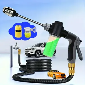 3-Piece High-Pressure Cleaning Nozzle Set with Foam Tank + 2 Adapters, Multi-Function Car Wash Spray Head, 360° Rotating, Stainless Steel