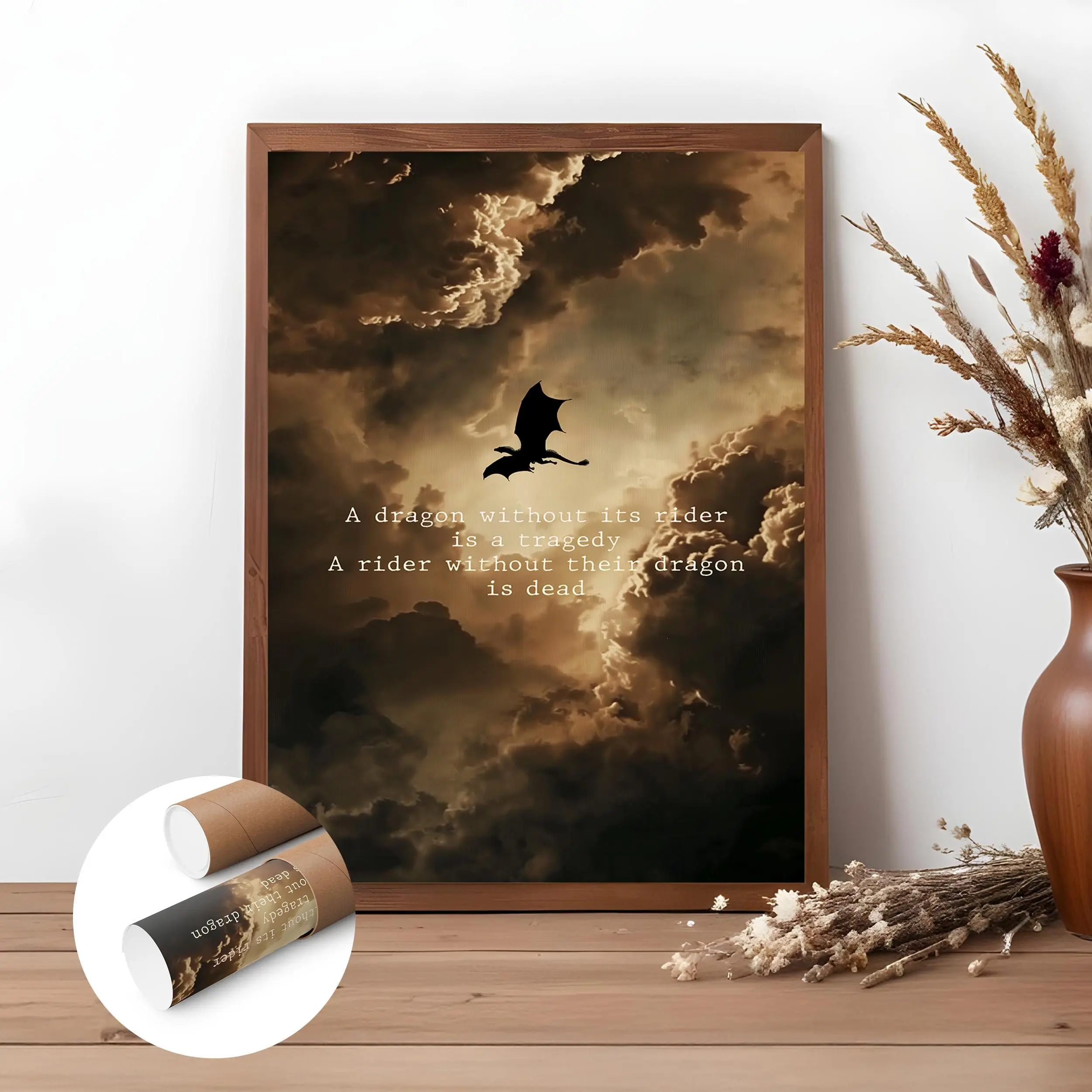 [SALE UP TO 40%] [Unframed] Fourth Wing Dragon Poster Print - Dragon Rider Fantasy Wall Art, Bookish Decor