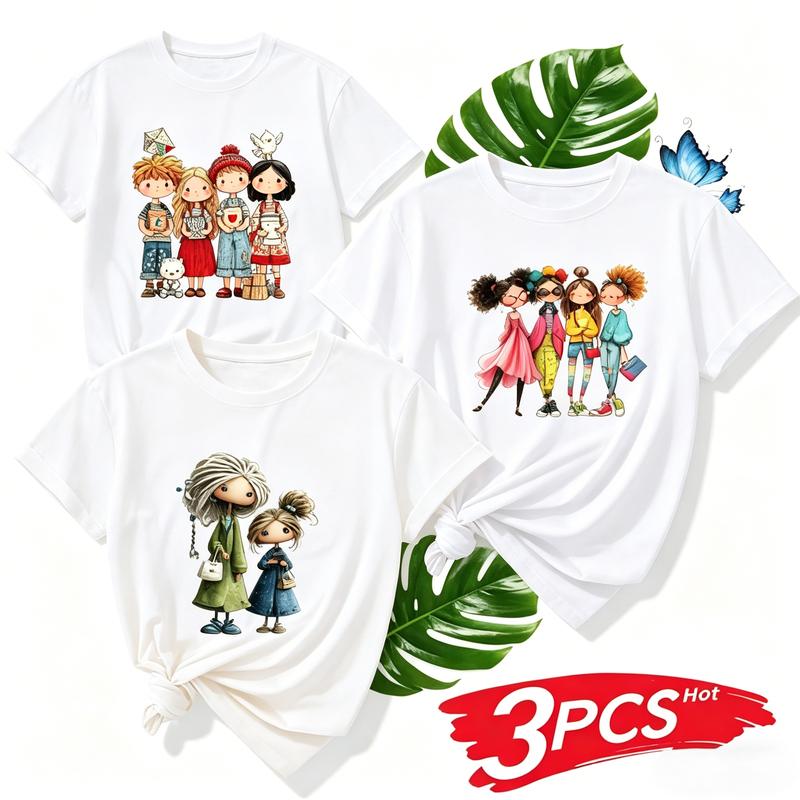 Women's 3-Pack Oversized Boho Crew Neck Short-Sleeve T-Shirts, 200GSM Heavyweight Cotton Tops, Cute Breathable All Seasons Relaxed Fit, Color-Sorted Wash Do Not Bleach Holiday Essential Casual Wear