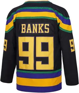 D-5 Men Mighty Ducks Jersey #33 Goldberg #66 Bombay #96 Conway #99 Banks Jersey,Movie Ice Hockey Jersey for Men S-XXXL