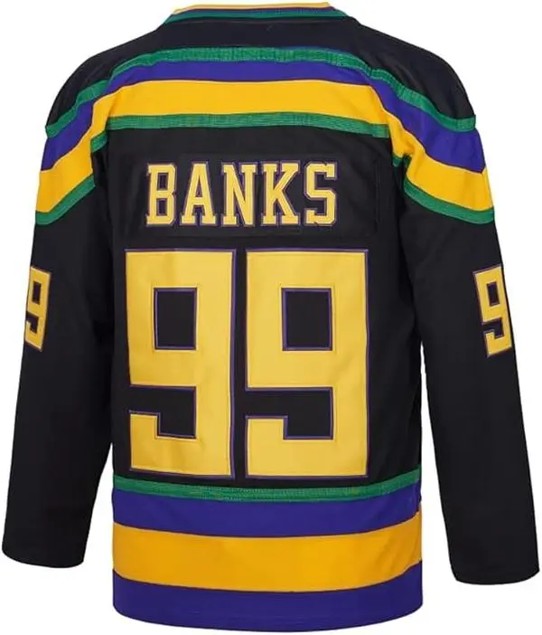 D-5 Men Mighty Ducks Jersey #33 Goldberg #66 Bombay #96 Conway #99 Banks Jersey,Movie Ice Hockey Jersey for Men S-XXXL