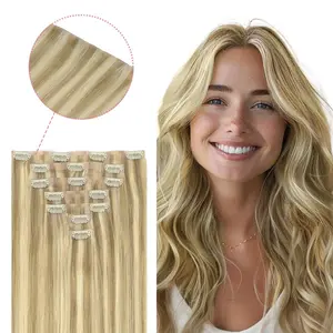 GOO GOO Invisi Edge Clip in Hair Extensions Straight Injected Seamless PU Clip in Hair Extensions Natural Virgin Real Human Hair