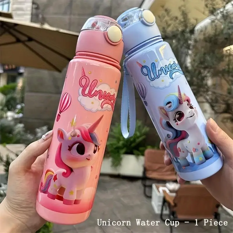 Cute Unicorn Pattern Water Bottle, 1 Count 23.67 Oz Leakproof Water Bottle with Colorful Lid & Straw, Durable Drinking Cup for Outdoor Activities