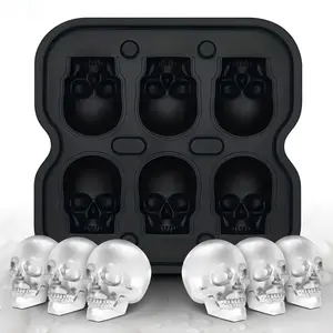 Skull Silicone Ice Cube Tray - BPA-Free, Flexible Rubber Freezer Mold for Coffee, Beverage, Whiskey, Bourbon - Creepy Novelty Shape Maker, Halloween Party Kitchen Accessory