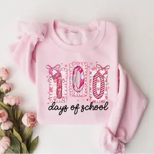 100 Days Of School Coquette Sweatshirt, Pencil Coquette Bow Sweater, Teacher 100 Days Smarter Shirt, Girls School , Back To School Gift