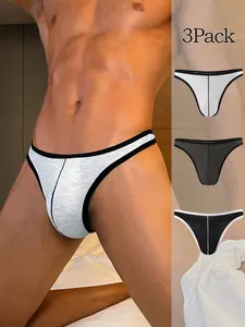 3pcs/Pack Men’s Contrast Patchwork Simple Slim Fit Briefs – Comfortable Everyday Underwear Set