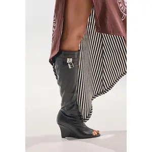 AZALEA WANG GLENNA BLACK STRETCH PU WEDGE BOOT