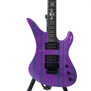 Purple and Green Stripes Electric Guitar Dual Humbucker 6 String Rosewood Fingerboard