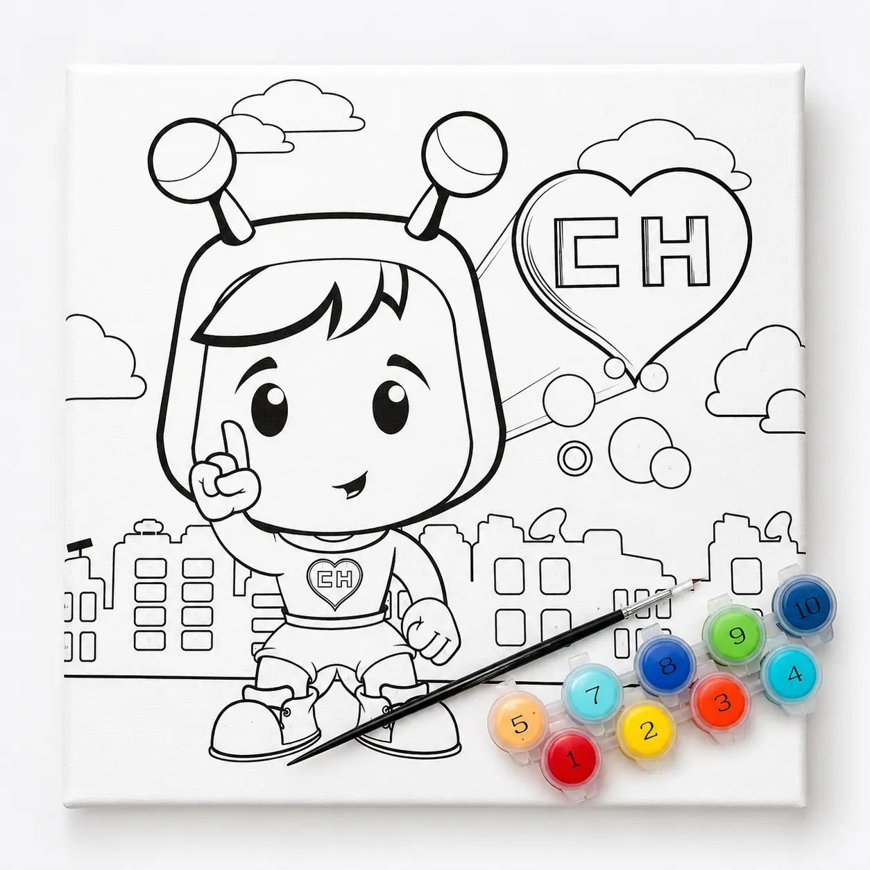 El Chavo Paint by Numbers Kit for Kids, Licensed 9 x 12 Canvas Painting Set with Paints and Brush