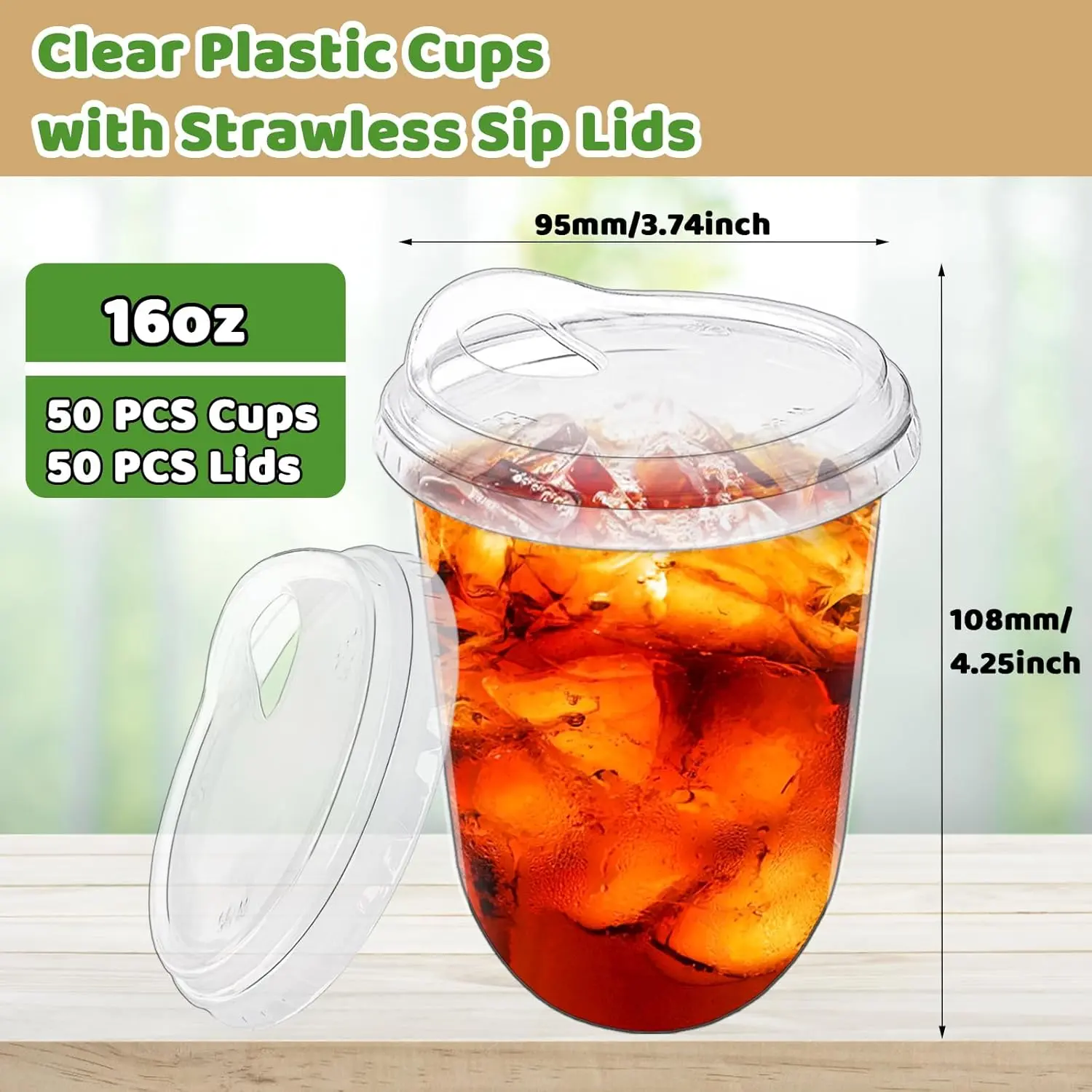 50 Pack Clear Plastic Cups with Strawless Sip Lids,16 oz Iced Coffee Cups  With Lids,Disposable PET Crystal Cups,Round Bottom To Go Cup for Iced  Coffee Juice Smoothie Cold Beverage - TikTok Shop