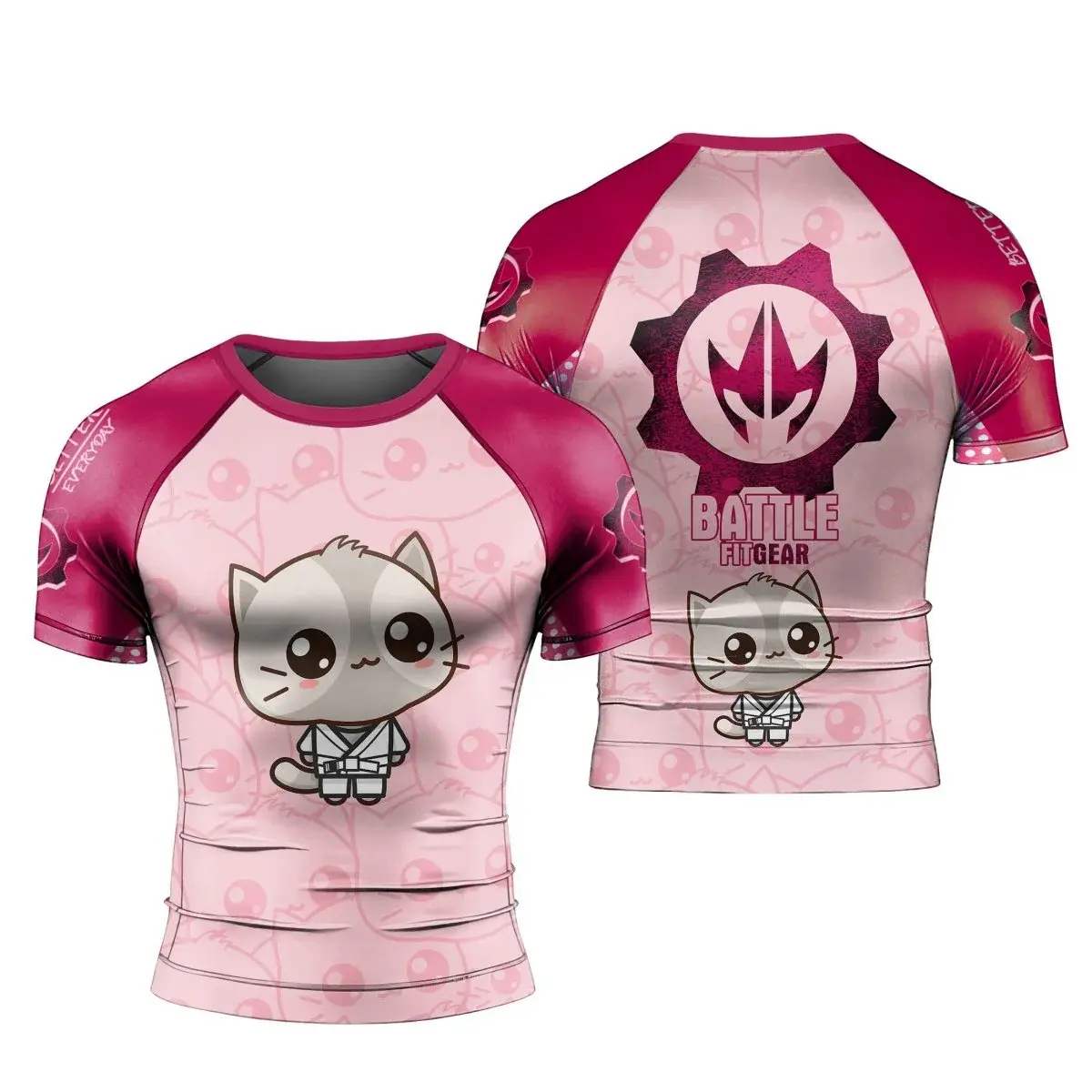 BattleFitGear Kimeora Pink | Men's Short Sleeve Rash Guard | BJJ & Fitness Rash Guard | Baselayer Compression Shirt for Jiu Jitsu & MMA