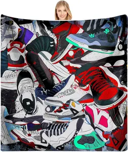 Basketball Shoes Blanket for Boys, Sneaker Gift Blanket for Son Kids, Soft Cozy Warm Flannel Fleece Blanket, Decorative for Sofa Couch Chair Bed Living Room 60x50inch