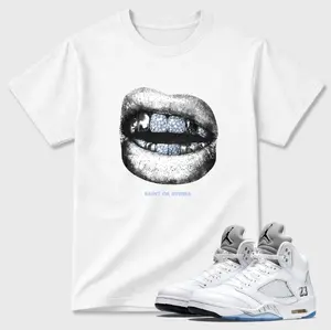 Lips Shirt To Match 5 White Metallic, 5 White Metallic Sneaker Matching Shirt, Jordan Match Tee, Cotton Unisex Graphic T-Shirt