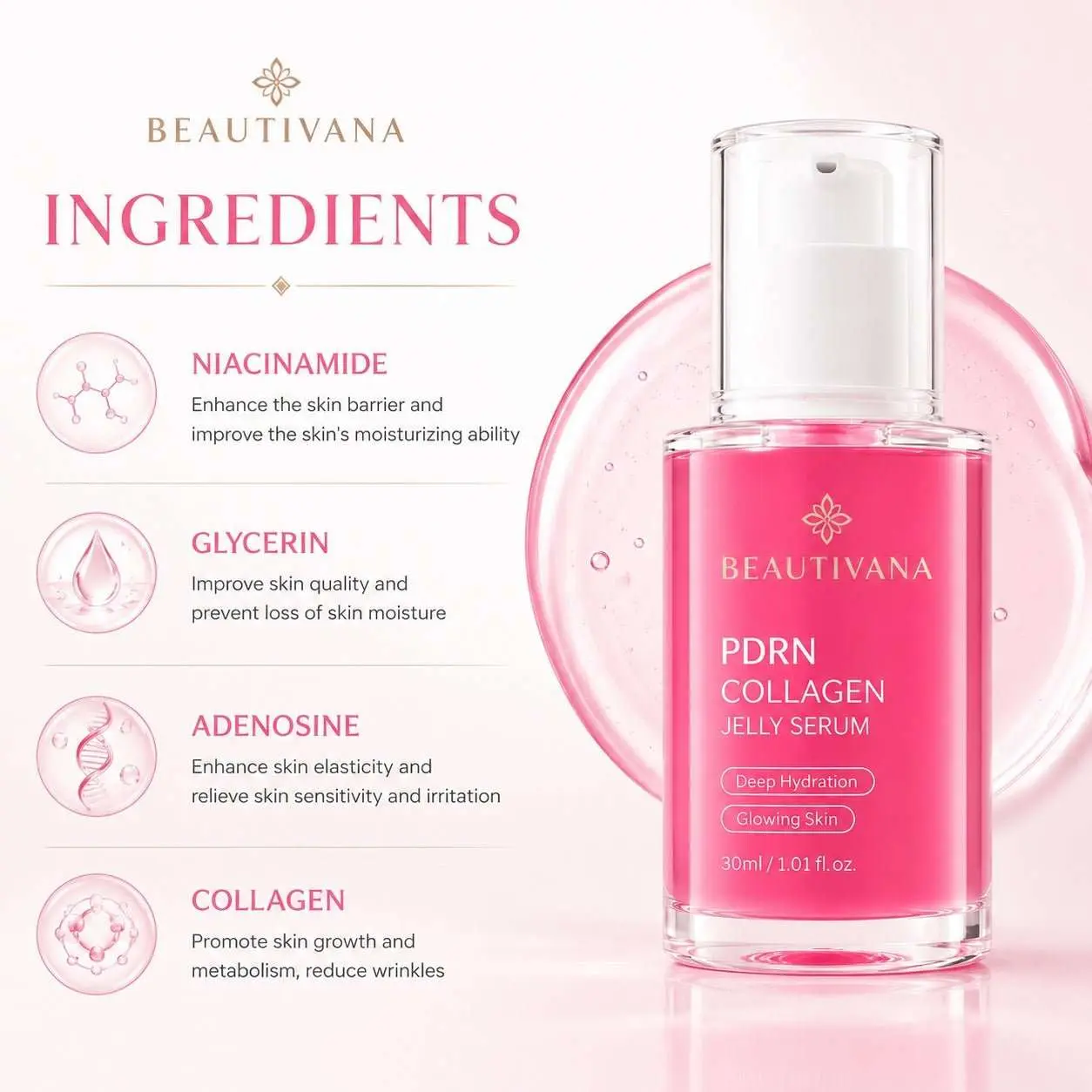 BV Beautivana PDRN Collagen Jelly Hydrating Serum, Lightweight Formula with Intense Moisture Boost (Skincare Essence for Dry Skin)