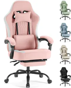 【Black Friday】Computer Gaming Chair - High Back Ergonomic Desk Chair with Footrest and Lumbar Support, Height Adjustable Task Chair with Linkage Armrests and Headrest, 360° Swivel Wheels, Pink