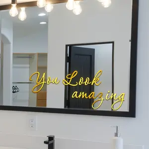 A new-style gold stamping process English inspirational wall sticker, mirror sticker, Stickers Mirror, suitable for living room, bedroom, bathroom decoration background art wall sticker (10*30cm) (TJ13570-KN) Home Decor