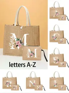 A Printed Initials A-Z Tote Bag And A Printed Small Bag, Mom Casual Tote Bag, Mother'S Day Gift, Personalized Gift Package, Small And Large Bags, Suitable For Weddings, Birthdays, Holidays, Gift For Women, Mothers, Teachers, Bridesmaids, Students
