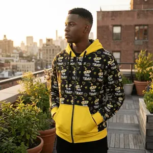 Just for Today Graffiti Zip Hoodie – Yellow & Black Streetwear