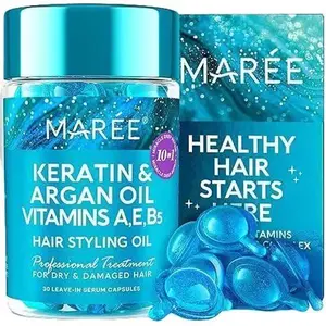 Mother's day gift Hair Serum - Hair Styling Oil for Frizzy, Dry & Damaged Hair - Keratin Hair Treatment with Argan, Jojoba & Avocado Hair Oils, Vitamins A, C, E, B5 - Leave-in Anti Frizz Hair Serum - 30 Capsules Haircare Moisturizer Argan Oil Comfort