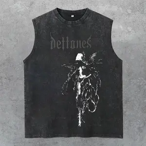 Vintage Deftones Washed Tank Top, Gym Essential, Vintage Casual Crewneck Short Sleeves Menswear T-shirts Classic Cotton Fabric Streetwear