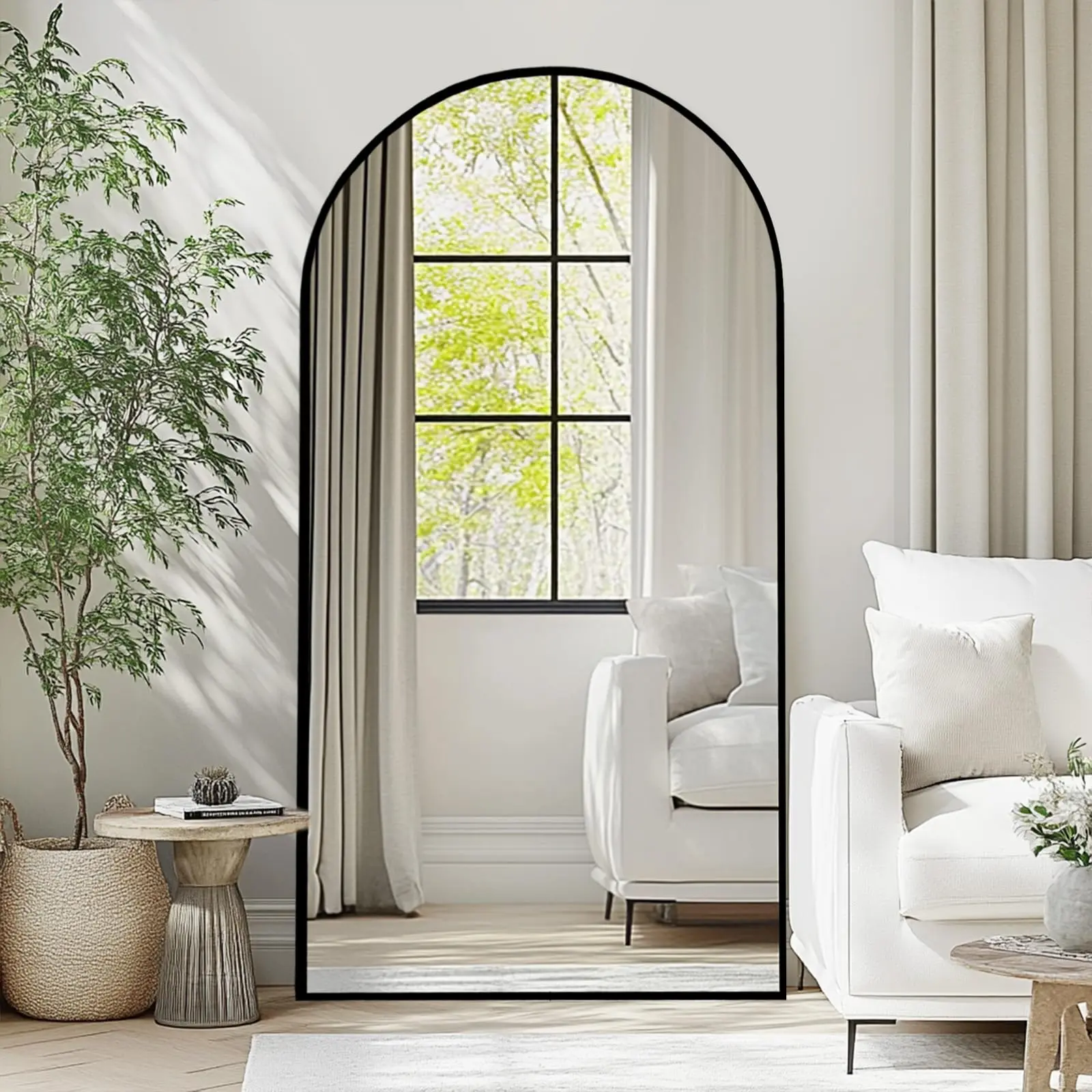 71"x26" Arched Full Length Mirror Free Standing Hanging Mounted Mirror Aluminum Frame Modern Simple Home Decor for Living Room Bedroom Cloakroom, Black Black Large Full Body Mirror with Stand, Floor Standing & Wall Mounted HD Tempered Glass