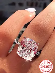 S925 Sterling Silver Square Shaped Artificial Zircon Ring, Shiny Fashionable Ring for Women, Trendy All-match & Exquisite Jewelry for Birthday Gift, Art Deco Engagement Ring, Elegant Engagement Ring