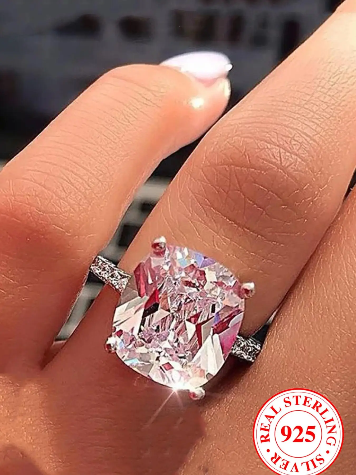 S925 Sterling Silver Square Shaped Artificial Zircon Ring, Shiny Fashionable Ring for Women, Trendy All-match & Exquisite Jewelry for Birthday Gift