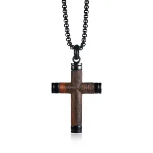 Men's Wooden Cross Pendant Necklace,Stainless Steel Jewelry for Party,Men Jewelry,Daily Clothing Decor,Trendy All-Match and Exquisite Jewelry for Birthday Gift