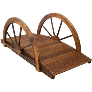 Hardware 3.3ft Wooden Garden Bridge Arc Footbridge with Half-Wheel Style Railings & Solid Fir Construction, Stained Wood
