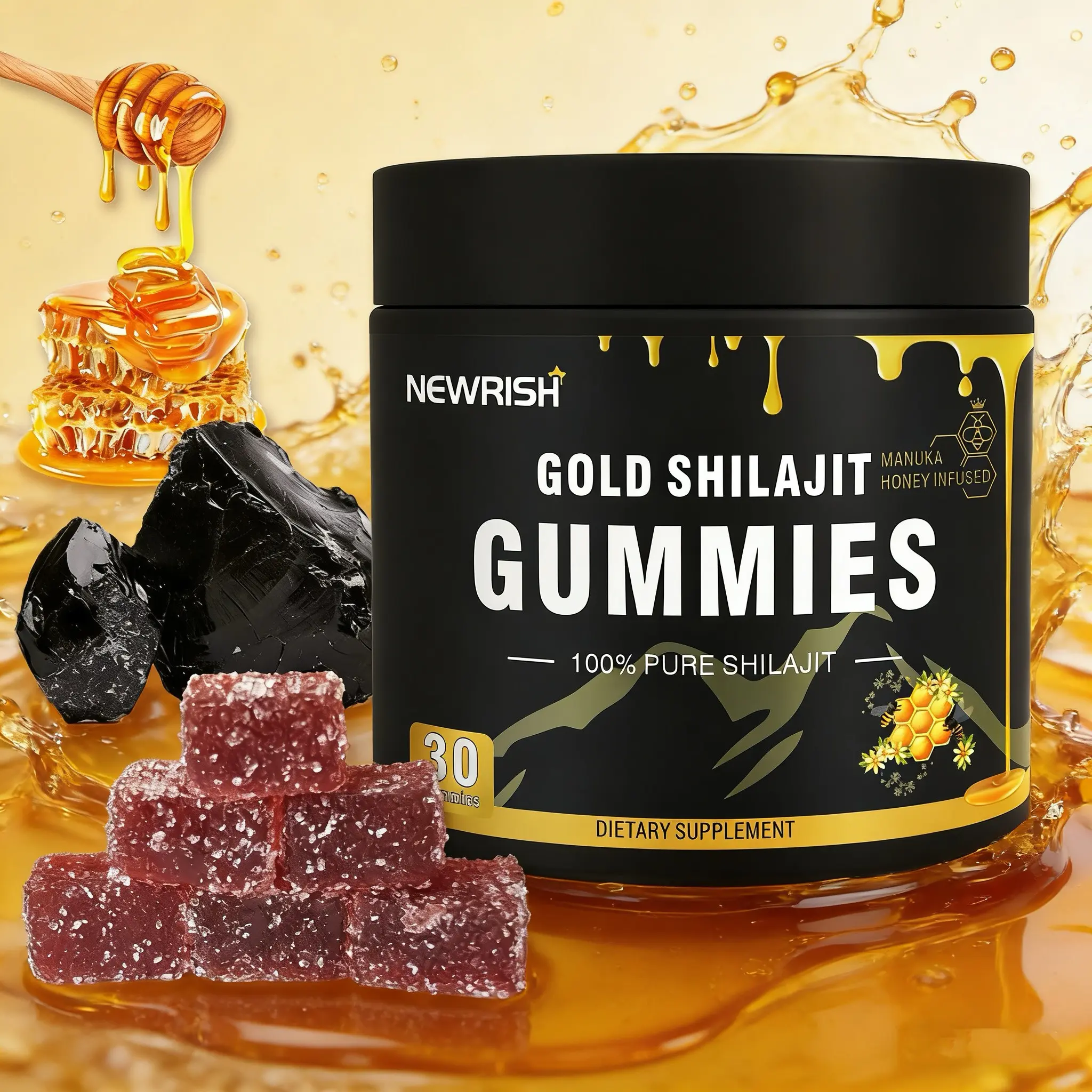 Newrish |Optimal*Shilajit PRO MAX with K2 & D3-30-Premium Fulvic Acid & 84+ Minerals for lmmune Support, Energy & Anti-Aging -USA Made