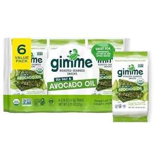 Gimme Seaweed - Sea Salt & Avocado Oil - 6 Count - Organic Roasted Seaweed Sheets - Keto, Vegan, Gluten Free - Great Source of Iodine & Omega 3’s - Healthy On-The-Go Snack for Kids & Adults