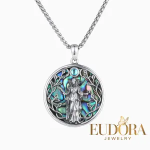 Hecate Necklace for Women, Triple Moon Goddess Pendant with Abalone Shell, Greek Goddess of Witchcraft Jewelry, Devotional Hekate Amulet Gift