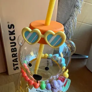 Starbucks overseas yellow color glass bearista tumbler with necklace Drinkware