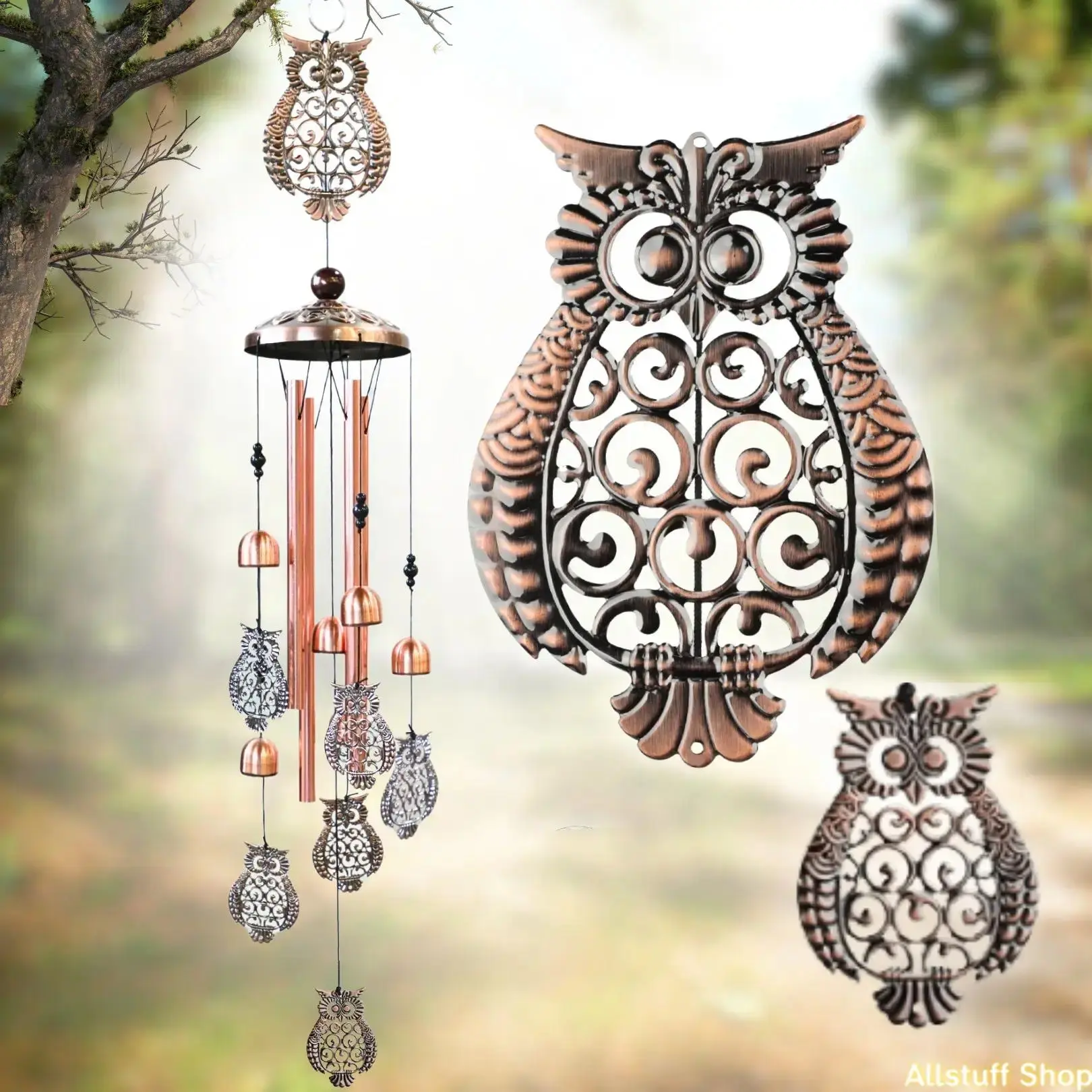 Aluminium Owl Wind Chime with Nylon Hook - Artistic Owl Design Versatile Hanging Metal Windbell, Outdoor Garden Home Decor, Mother’s Day Festival Memorial Gift