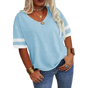 Womens Plus Size XL-5XL Tops Summer Short Sleeve V Neck T Shirt Loose Casual Tunics Blouses