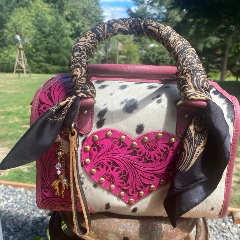 Medium Tooled & Genuine Cowhide Speedy Handbag- Decorated