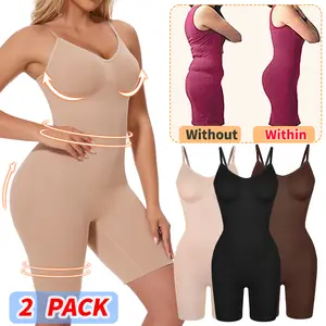 2 Pack Shapewear Bodysuit Tummy Control Backless Butt Lifter Body Shaper for Women , Ladies Adjustable Shoulder Straps V Neck Comftable Body Suits Plus Size S-3XL