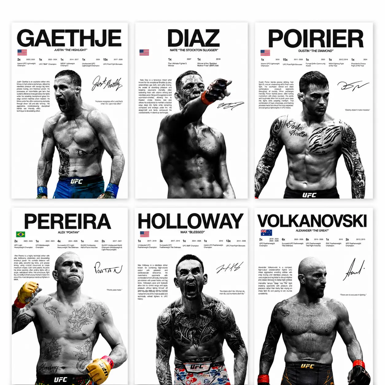 UFC Fighter Legends Canvas Wall Art, Justin Gaethje, Nate Diaz, Dustin Poirier, Alex Pereira, Max Holloway, Alexander Volkanovski MMA Poster Prints, Bedroom, Game Room, Office, Sports Room Decor, Gift for Fight Fans affordable merch