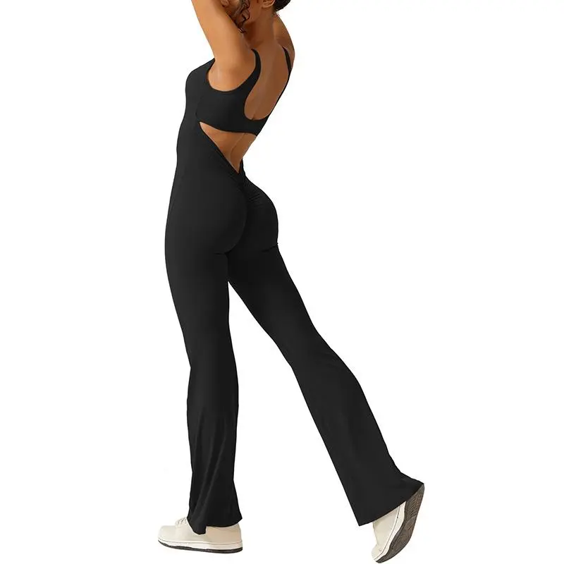 Vertvie Women Sleeveless Flare Jumpsuits Sexy Backless Tank Tops Bodycon Scrunch Butt Yoga Rompers Seamless Playsuit Does not apply