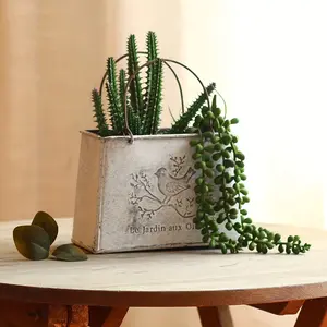 1Pc vintage tote wrought iron flower pot, succulent planter, dried flower vase ornament, vintage bird pattern with Le Jardin aux Oiseaux, anti-rust coating, suitable for indoor and outdoor decoration