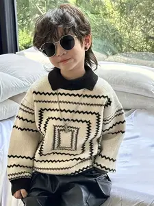 Korean Style Polo Neck Sweater, Vintage Winter Knitwear for Boys, Thickened Autumn & Winter Baby Pullover