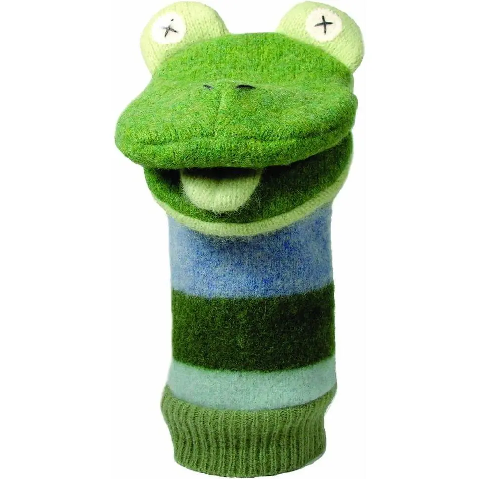 Frog Hand Puppet, Premium Reclaimed Wool, Handmade in Canada, Machine Washable, for Everyday Use