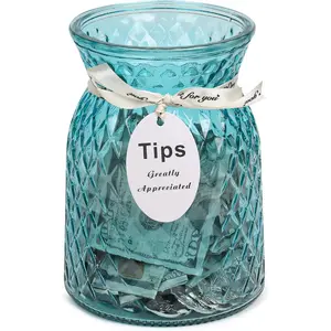 Glass Tip Jar for Bartenders, Musicians, and Restaurants - Large  Jar for Collecting Tips. Multipurpose  Bottle. (BLUE)
