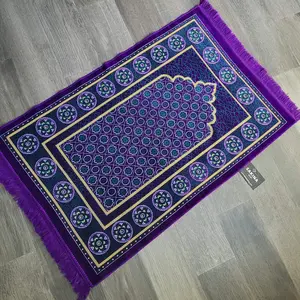 Sakina Turkish Floral Plush Prayer Rug Purple - Soft Durable Fabric for Home Mosque or On-the-Go Use - Eco-Friendly Design for Comfort and Style