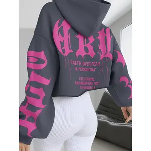 BIGWIG Fashionable printed thickened versatile long-sleeved loose hooded sweatshirt for women