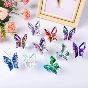 Handmade Crystal Butterfly Figurine Decor, Glass Butterfly Gift for Women with Base, Animal Collectible Statue for Home Office, Decorative Sculptures