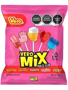 Dulce Club Vero Mix 20 pcs - Mexican Lollipops Variety Pack with Unique Shapes & Flavors - Gluten-Free, Dairy-Free, Nut-Free, Vegetarian - Perfect for Parties & Daily Enjoyment Strawberry
