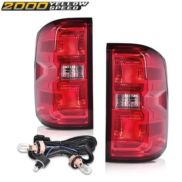 Car Tail Lights - 1 Pair Fit For 2014-2018 Chevy Silverado 1500, 2015-2019 GMC Sierra 2500 HD Dually, Brake Lamp w/ Wiring, Bulbs Included